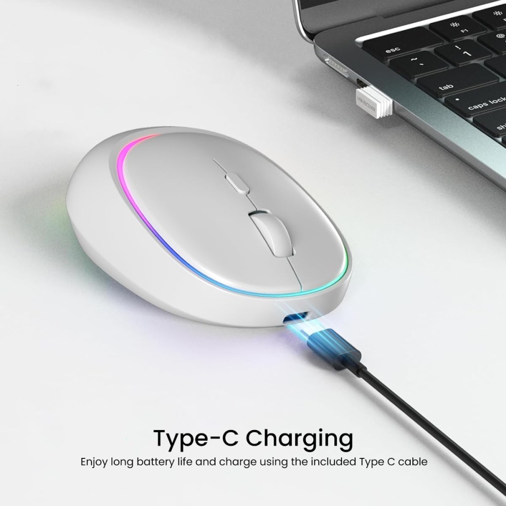 Portronics Toad IV Bluetooth & 2.4GHz Wireless Rechargeable Mouse with Multi-Device RGB Mouse with Adjustable DPI for Laptop, PC, Tablet & Smartphone - (White)