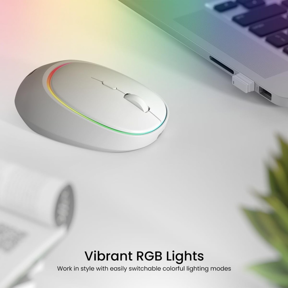 Portronics Toad IV Bluetooth & 2.4GHz Wireless Rechargeable Mouse with Multi-Device RGB Mouse with Adjustable DPI for Laptop, PC, Tablet & Smartphone - (White)