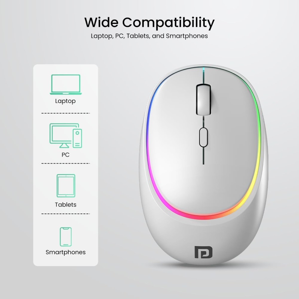 Portronics Toad IV Bluetooth & 2.4GHz Wireless Rechargeable Mouse with Multi-Device RGB Mouse with Adjustable DPI for Laptop, PC, Tablet & Smartphone - (White)