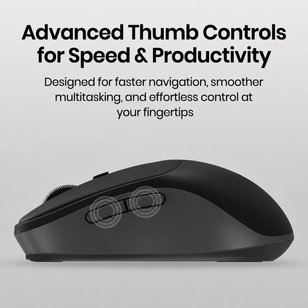 Portronics Toad 9 Wireless Bluetooth Mouse with Dual Mode (Bluetooth + 2.4GHz), Smart LED Display, Rechargeable, 4800 DPI, Multi-Device - (Black)