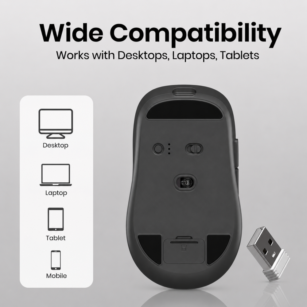Portronics Toad 9 Wireless Bluetooth Mouse with Dual Mode (Bluetooth + 2.4GHz), Smart LED Display, Rechargeable, 4800 DPI, Multi-Device - (Black)