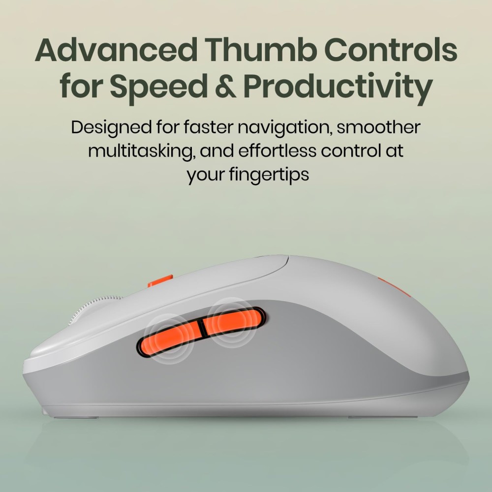 Portronics Toad 9 Wireless Bluetooth Mouse with Dual Connectivity (BT + 2.4GHz), Smart LED Display, Rechargeable, 4800 DPI, Multi-Device - (White)