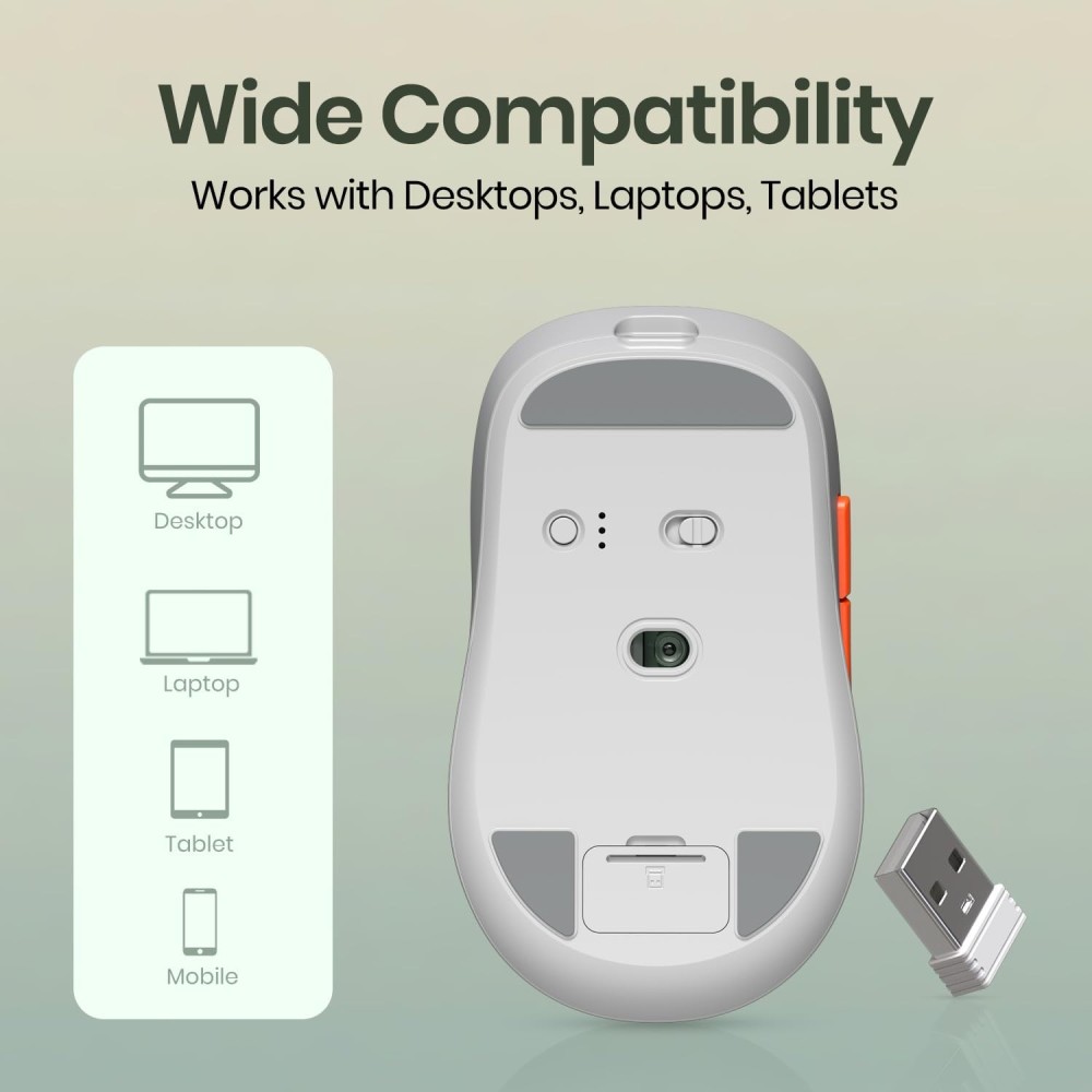 Portronics Toad 9 Wireless Bluetooth Mouse with Dual Connectivity (BT + 2.4GHz), Smart LED Display, Rechargeable, 4800 DPI, Multi-Device - (White)