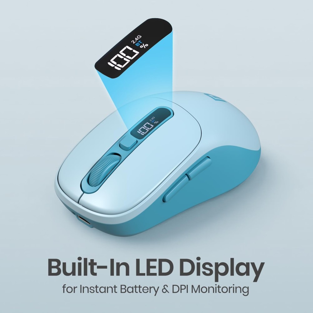 Portronics Toad 9 Wireless Bluetooth Mouse with Dual Connectivity (BT + 2.4GHz), Smart LED Display, Rechargeable, 4800 DPI, Multi-Device - (Blue)