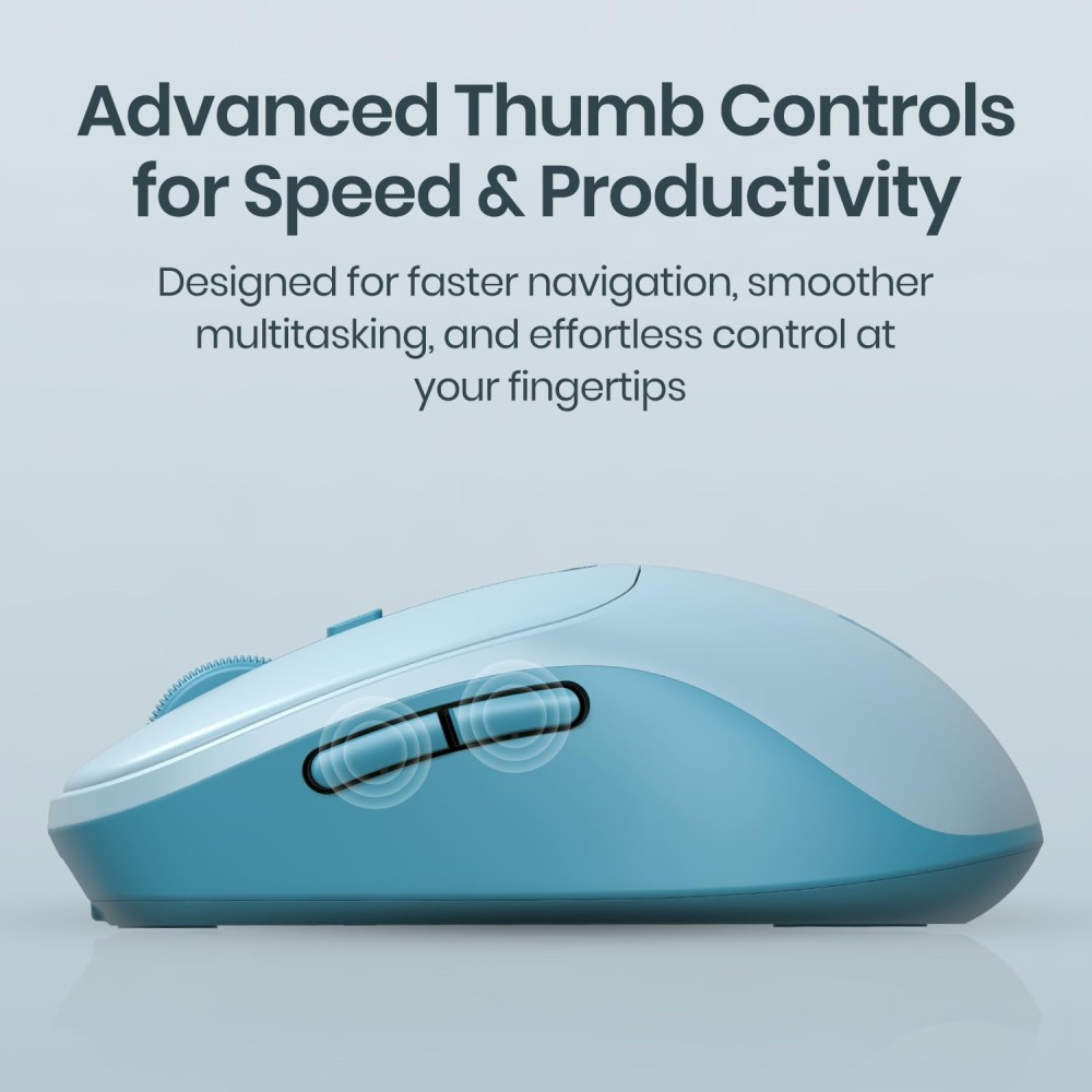 Portronics Toad 9 Wireless Bluetooth Mouse with Dual Connectivity (BT + 2.4GHz), Smart LED Display, Rechargeable, 4800 DPI, Multi-Device - (Blue)
