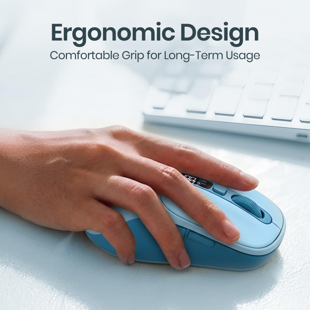 Portronics Toad 9 Wireless Bluetooth Mouse with Dual Connectivity (BT + 2.4GHz), Smart LED Display, Rechargeable, 4800 DPI, Multi-Device - (Blue)