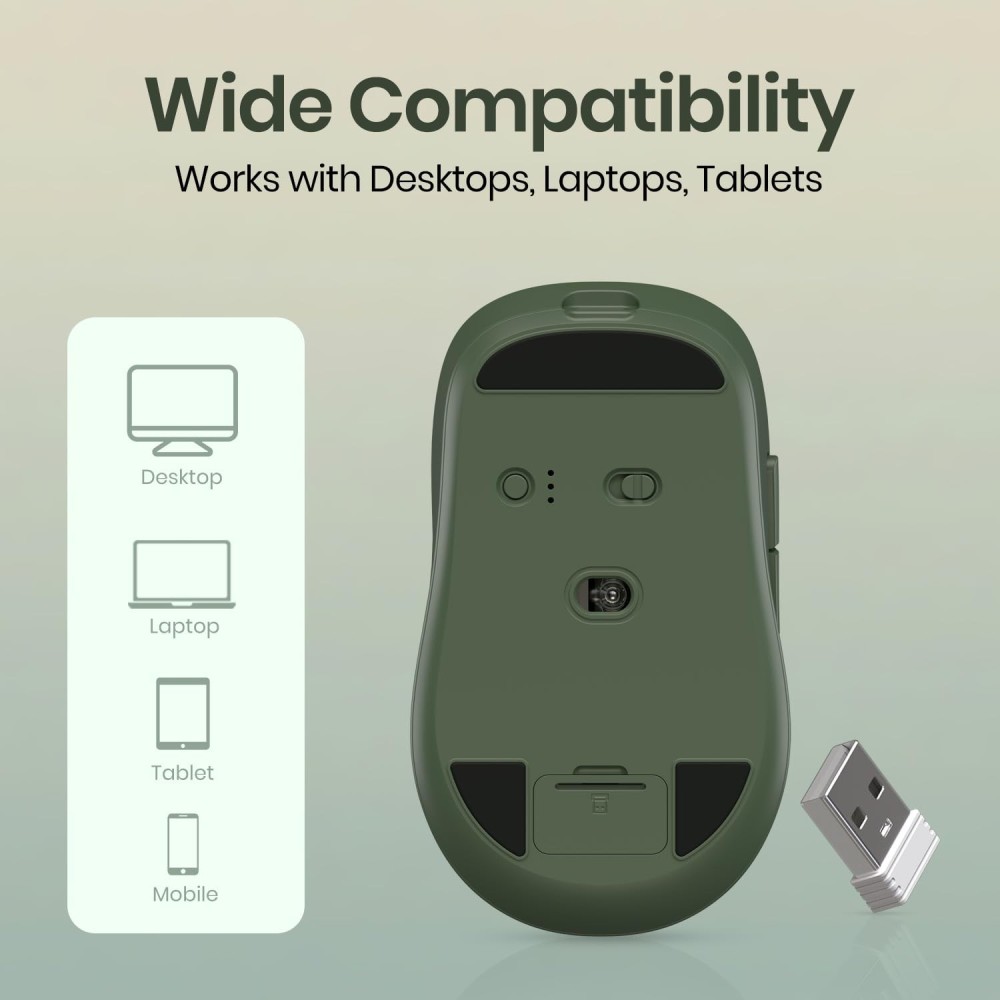 Portronics Toad 9 Wireless Bluetooth Mouse with Dual BT + 2.4GHz, Rechargeable, 4800 DPI, Multi-Device Mouse with LED Display - (Green)