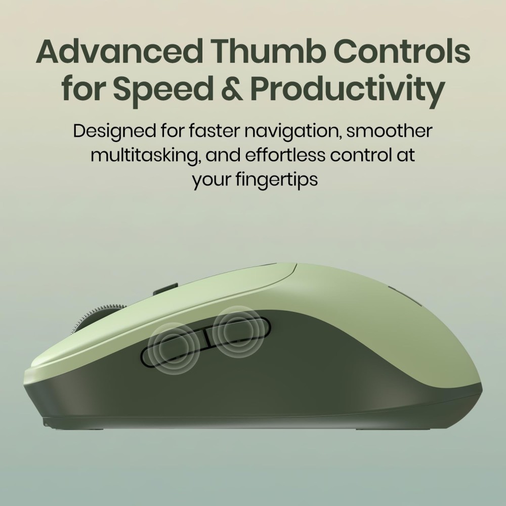 Portronics Toad 9 Wireless Bluetooth Mouse with Dual BT + 2.4GHz, Rechargeable, 4800 DPI, Multi-Device Mouse with LED Display - (Green)
