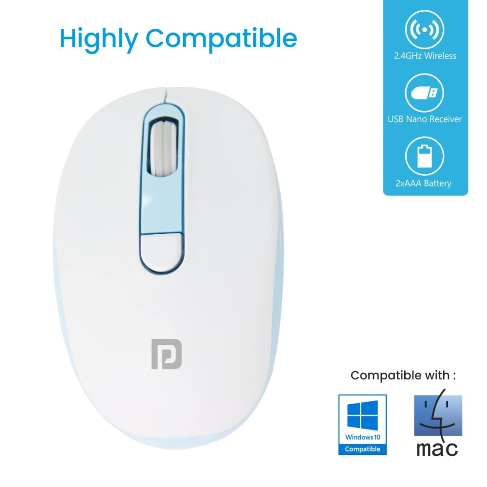 Portronics Toad 11 Wireless Mouse 2.4GHz USB Nano Receiver, Adjustable 1600 DPI, Ambidextrous Ergonomic Mouse for Laptop, PC & MacBook - (Blue)