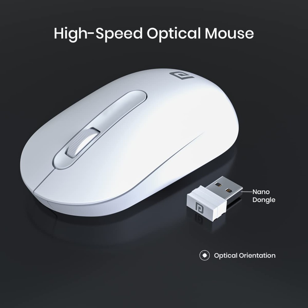Portronics Toad 13 Wireless Mouse with 2.4GHz USB Nano Receiver, 1200 DPI Optical Sensor, Ambidextrous Design for Laptop, PC & Mac - (White)