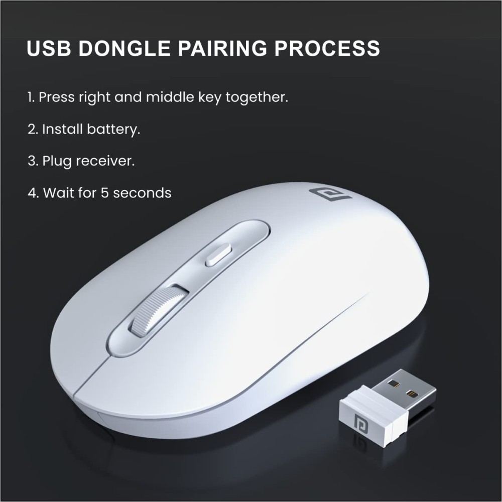 Portronics Toad 13 Wireless Mouse with 2.4GHz USB Nano Receiver, 1200 DPI Optical Sensor, Ambidextrous Design for Laptop, PC & Mac - (White)