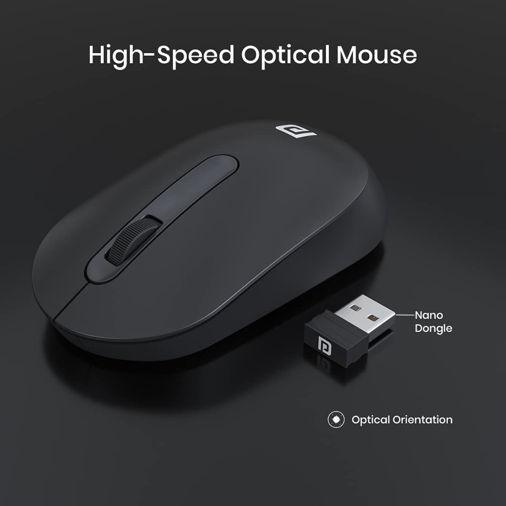 Portronics Toad 13 Wireless Mouse with 2.4GHz USB Nano Receiver, 1200 DPI Optical Sensor, Ambidextrous Design for Laptop, PC & Mac - (Black)