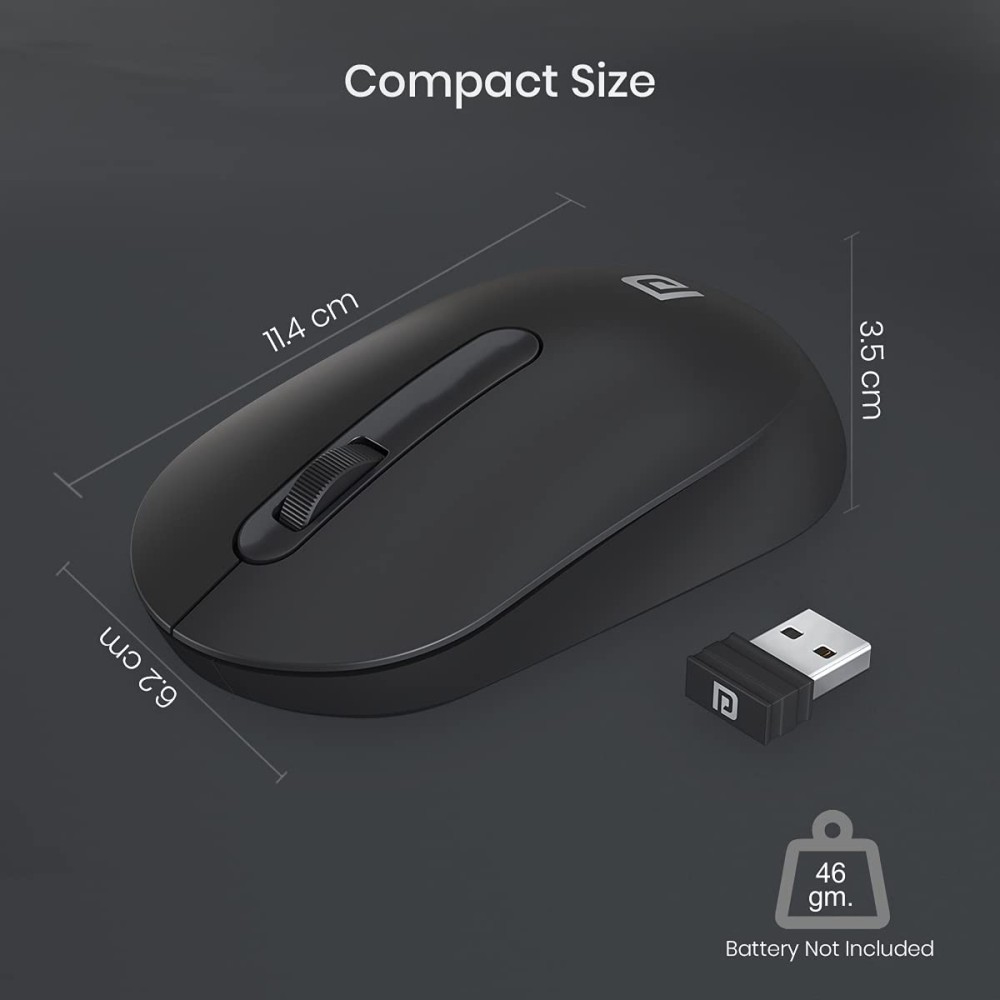 Portronics Toad 13 Wireless Mouse with 2.4GHz USB Nano Receiver, 1200 DPI Optical Sensor, Ambidextrous Design for Laptop, PC & Mac - (Black)