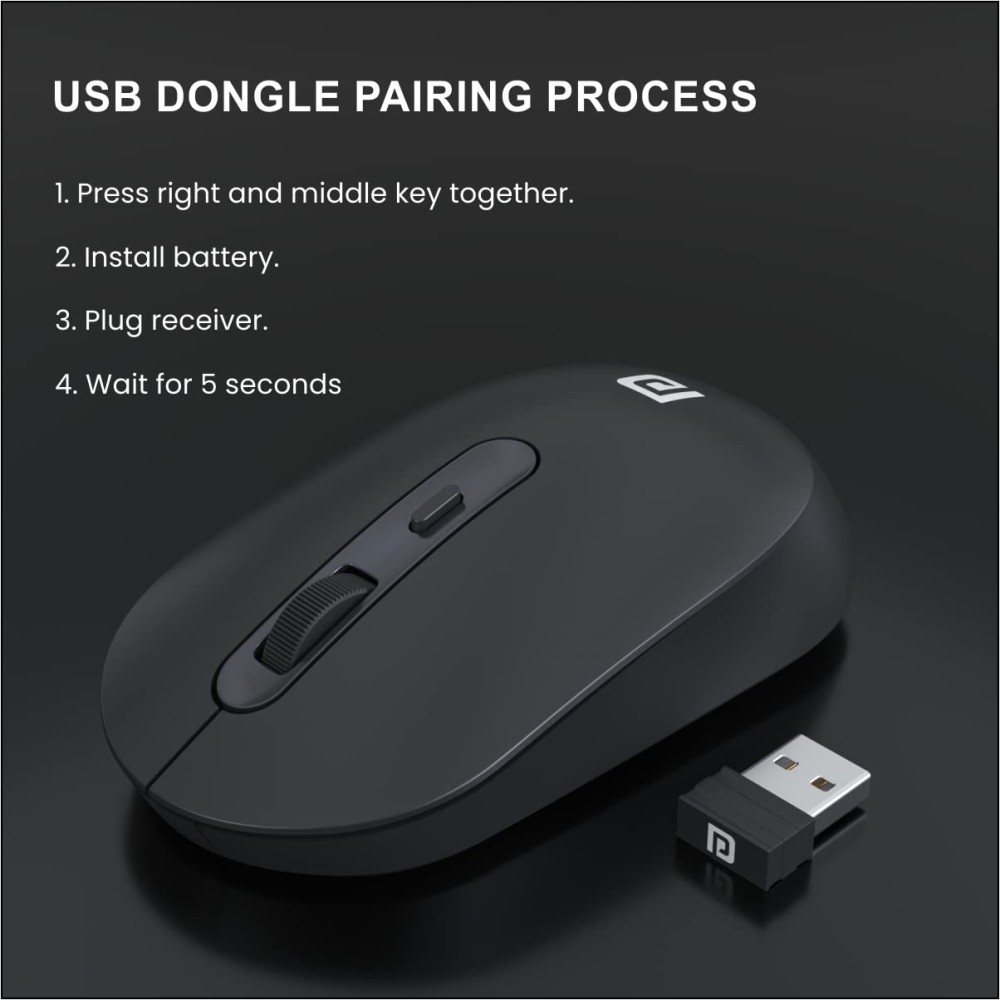 Portronics Toad 13 Wireless Mouse with 2.4GHz USB Nano Receiver, 1200 DPI Optical Sensor, Ambidextrous Design for Laptop, PC & Mac - (Black)