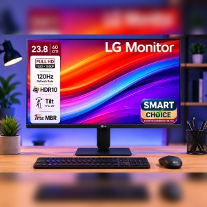 LG 24U411A-B Smartchoice 60 cm (24-inch) Full HD (1920 x 1080) IPS Monitor, 3-Side Virtually Borderless, 1ms MBR, 120Hz, sRGB 99%(Typ.), HDR10, Reader Mode, Flicker Safe, VGA, HDMI, Slim Stan