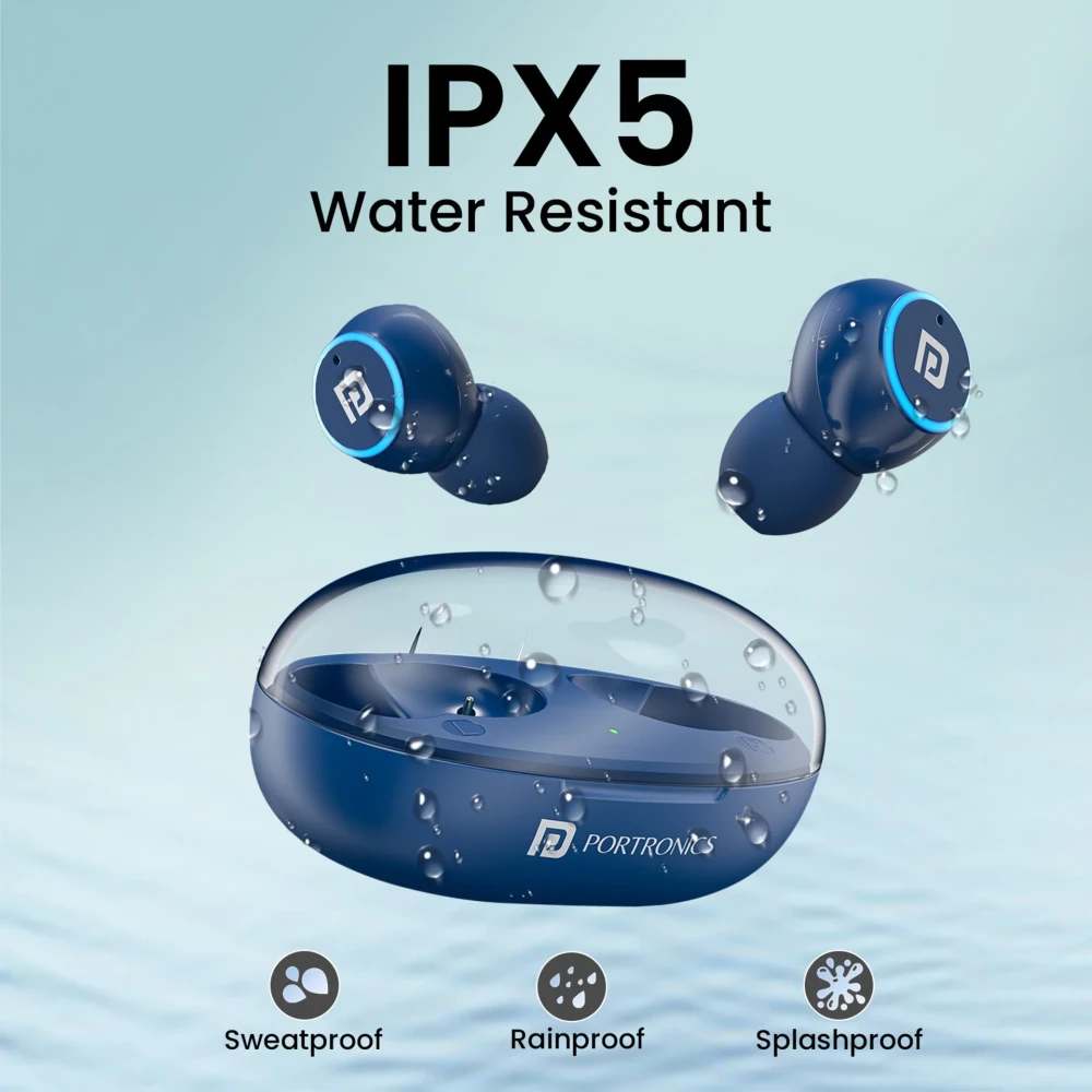 Portronics Harmonics Twins S13 in Ear Earbuds With Mic,24H Playtime, Game/Music Mode,BT5.3v Bluetooth Headset (Blue, True Wireless)