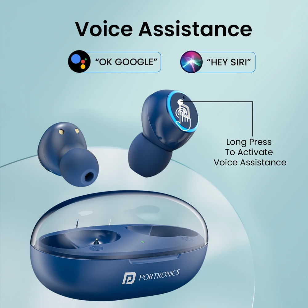 Portronics Harmonics Twins S13 in Ear Earbuds With Mic,24H Playtime, Game/Music Mode,BT5.3v Bluetooth Headset (Blue, True Wireless)