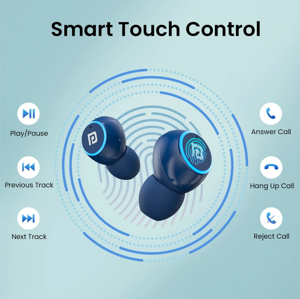 Portronics Harmonics Twins S13 in Ear Earbuds With Mic,24H Playtime, Game/Music Mode,BT5.3v Bluetooth Headset (Blue, True Wireless)