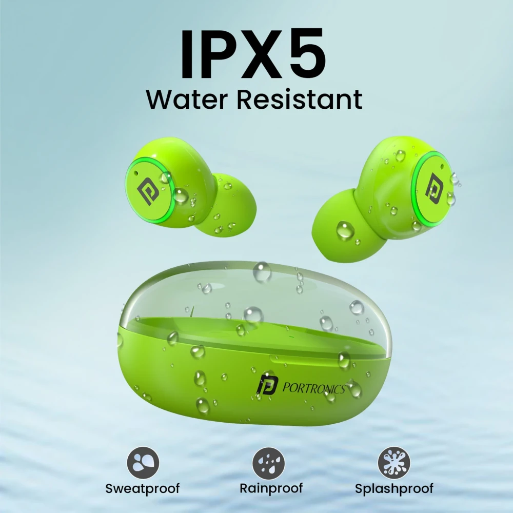 Portronics Harmonics Twins S13 in Ear Earbuds With Mic,24H Playtime, Game/Music Mode,BT5.3v Bluetooth Gaming Headset (Green, True Wireless)