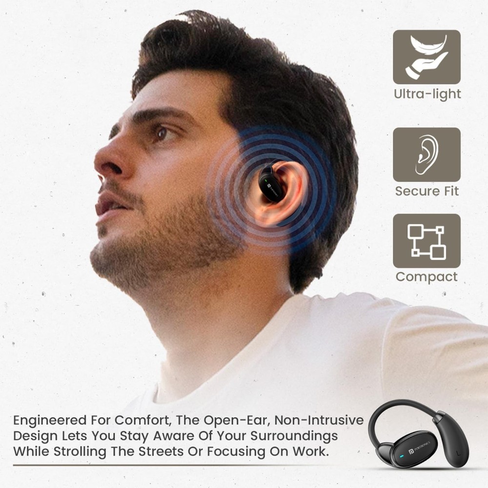 Portronics Harmonics Twins 31 OWS Wireless Earbuds with HD Mic, Flexible Secure Earhook, Touch Control, 24H Playtime, Music & Gaming Modes, Bluetooth 5.4, Lightweight - (Black)