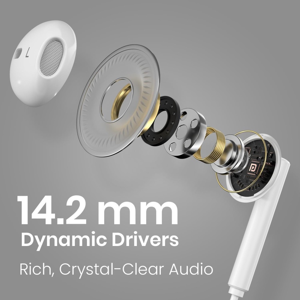 Portronics Conch Theta L 8 Pin Wired Earphone with in Line HD Mic, Powerful Audio, 14.2mm Driver, Unique Earbuds Design, TPE Anti Tangle Wire, in line Controls, Wide Compatibility(White)