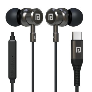 Portronics Conch Tune C in Ear Type C Wired Earphones with Mic,10mm Driver, 1.2m Nylon Braided Anti Tangle Wire, in line Controls, Metal Alloy Body, Wide Compatibility(Grey)