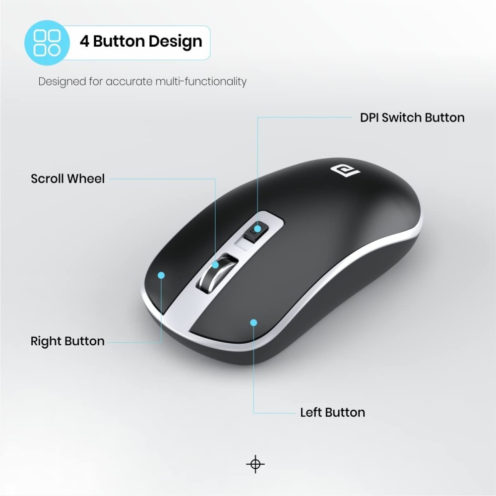 Portronics Toad 14 Wireless Mouse, 2.4GHz USB Nano Dongle, Adjustable 1400 DPI, Dual-Function Scroll Wheel - (Black)