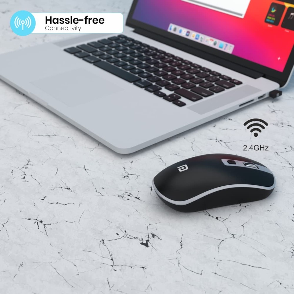 Portronics Toad 14 Wireless Mouse, 2.4GHz USB Nano Dongle, Adjustable 1400 DPI, Dual-Function Scroll Wheel - (Black)