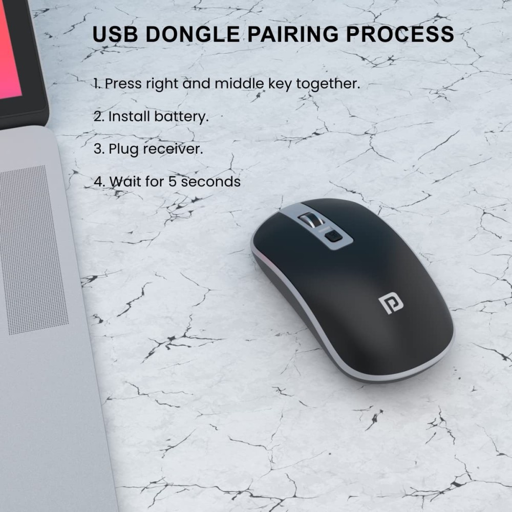Portronics Toad 14 Wireless Mouse, 2.4GHz USB Nano Dongle, Adjustable 1400 DPI, Dual-Function Scroll Wheel - (Black)