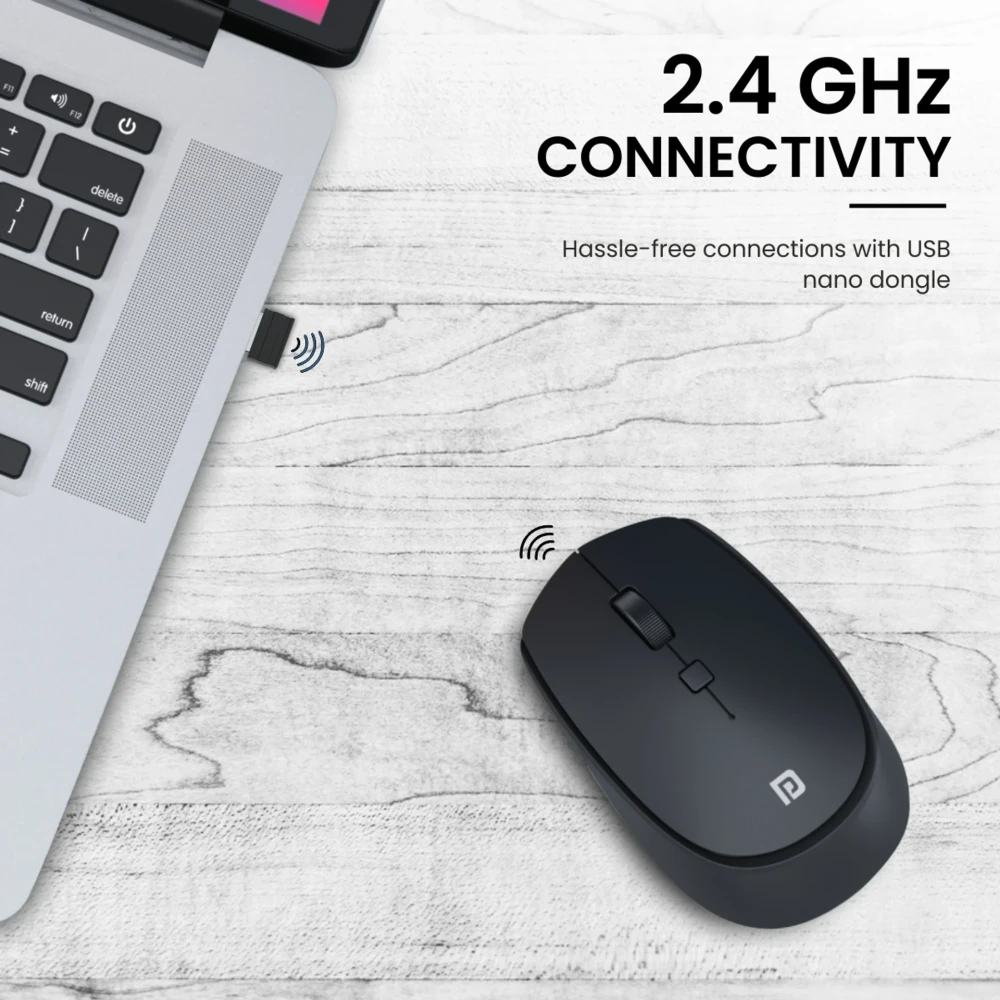 Portronics Toad 23 Wireless Optical Mouse with 2.4GHz USB Nano Dongle, Adjustable DPI, Click Wheel for Laptop, PC & Mac - (Black)