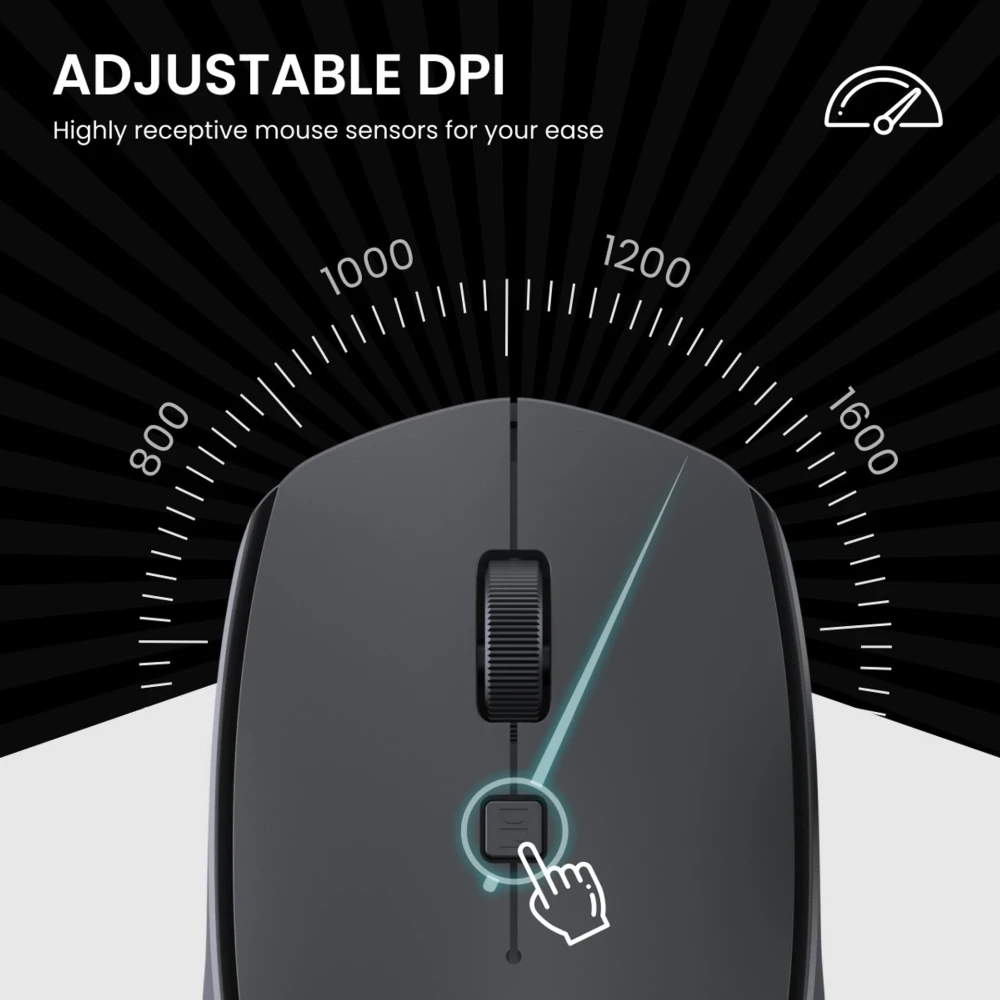Portronics Toad 23 Wireless Optical Mouse with 2.4GHz USB Nano Dongle, Adjustable DPI, Click Wheel for Laptop, PC & Mac - (Black)