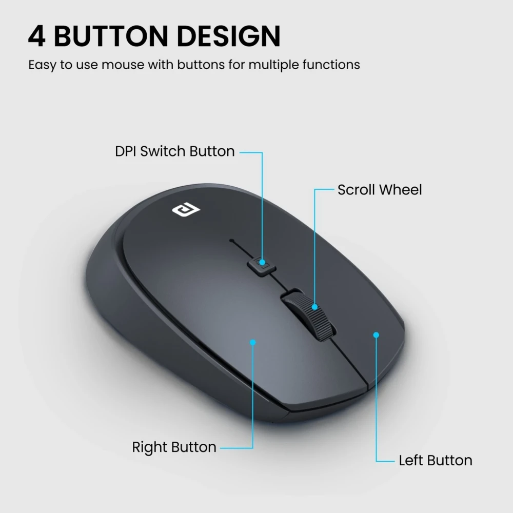 Portronics Toad 23 Wireless Optical Mouse with 2.4GHz USB Nano Dongle, Adjustable DPI, Click Wheel for Laptop, PC & Mac - (Black)