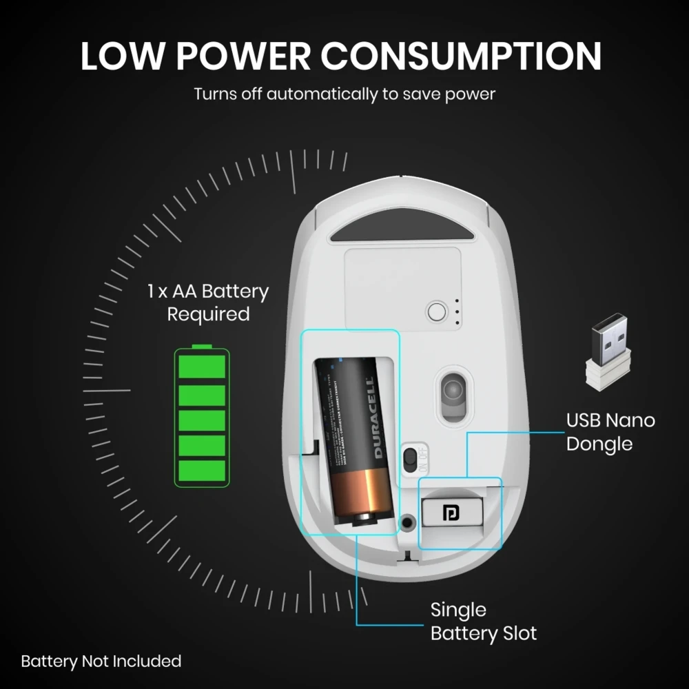 Portronics Toad 23 Wireless Optical Mouse with 2.4GHz USB Nano Dongle, Adjustable DPI, Click Wheel for Laptop, PC & Mac - (White)