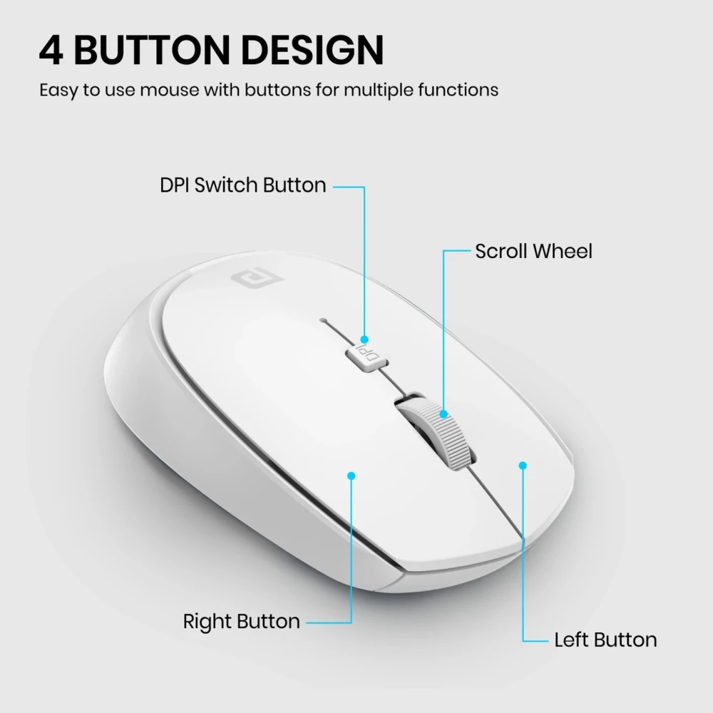 Portronics Toad 23 Wireless Optical Mouse with 2.4GHz USB Nano Dongle, Adjustable DPI, Click Wheel for Laptop, PC & Mac - (White)