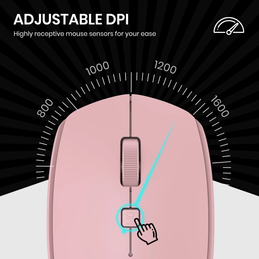 Portronics Toad 23 Wireless Optical Mouse with 2.4GHz USB Nano Dongle, Adjustable DPI, Click Wheel for Laptop, PC & Mac - (Pink)
