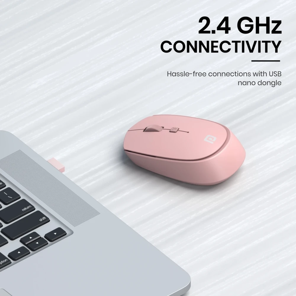 Portronics Toad 23 Wireless Optical Mouse with 2.4GHz USB Nano Dongle, Adjustable DPI, Click Wheel for Laptop, PC & Mac - (Pink)