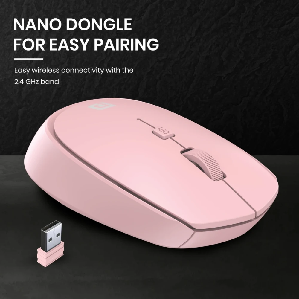 Portronics Toad 23 Wireless Optical Mouse with 2.4GHz USB Nano Dongle, Adjustable DPI, Click Wheel for Laptop, PC & Mac - (Pink)