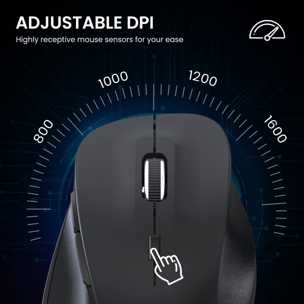 Portronics Toad 24 Wireless Mouse with 2.4GHz USB Nano Receiver, Adjustable 1600 DPI, Dual-Function Scroll Wheel for Laptop, Mac & PC - (Black)