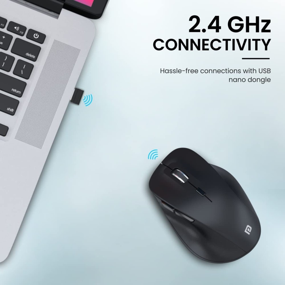 Portronics Toad 24 Wireless Mouse with 2.4GHz USB Nano Receiver, Adjustable 1600 DPI, Dual-Function Scroll Wheel for Laptop, Mac & PC - (Black)