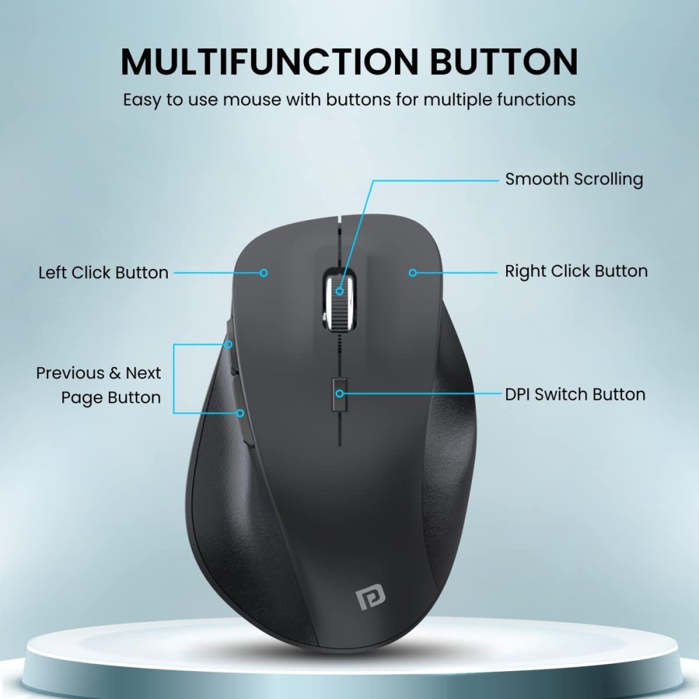 Portronics Toad 24 Wireless Mouse with 2.4GHz USB Nano Receiver, Adjustable 1600 DPI, Dual-Function Scroll Wheel for Laptop, Mac & PC - (Black)