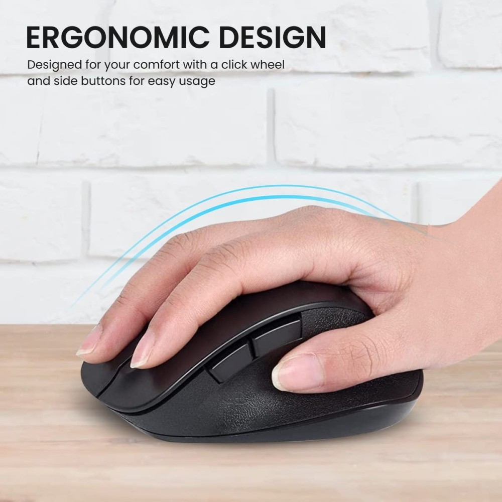 Portronics Toad 24 Wireless Mouse with 2.4GHz USB Nano Receiver, Adjustable 1600 DPI, Dual-Function Scroll Wheel for Laptop, Mac & PC - (Black)