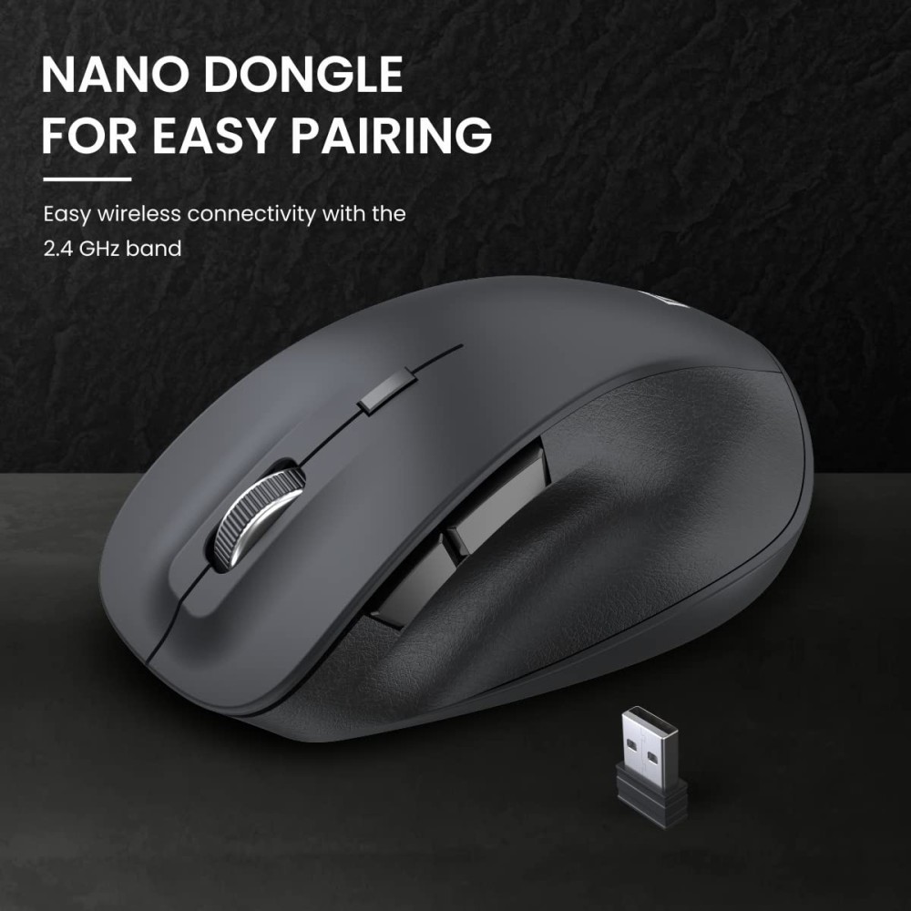 Portronics Toad 24 Wireless Mouse with 2.4GHz USB Nano Receiver, Adjustable 1600 DPI, Dual-Function Scroll Wheel for Laptop, Mac & PC - (Black)