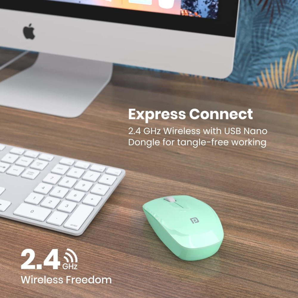 Portronics Toad 25 Wireless Mouse 2.4GHz with USB Nano Receiver, 1200 DPI Optical Sensor, Ambidextrous Design for PC, Laptop & MacBook – (Green)