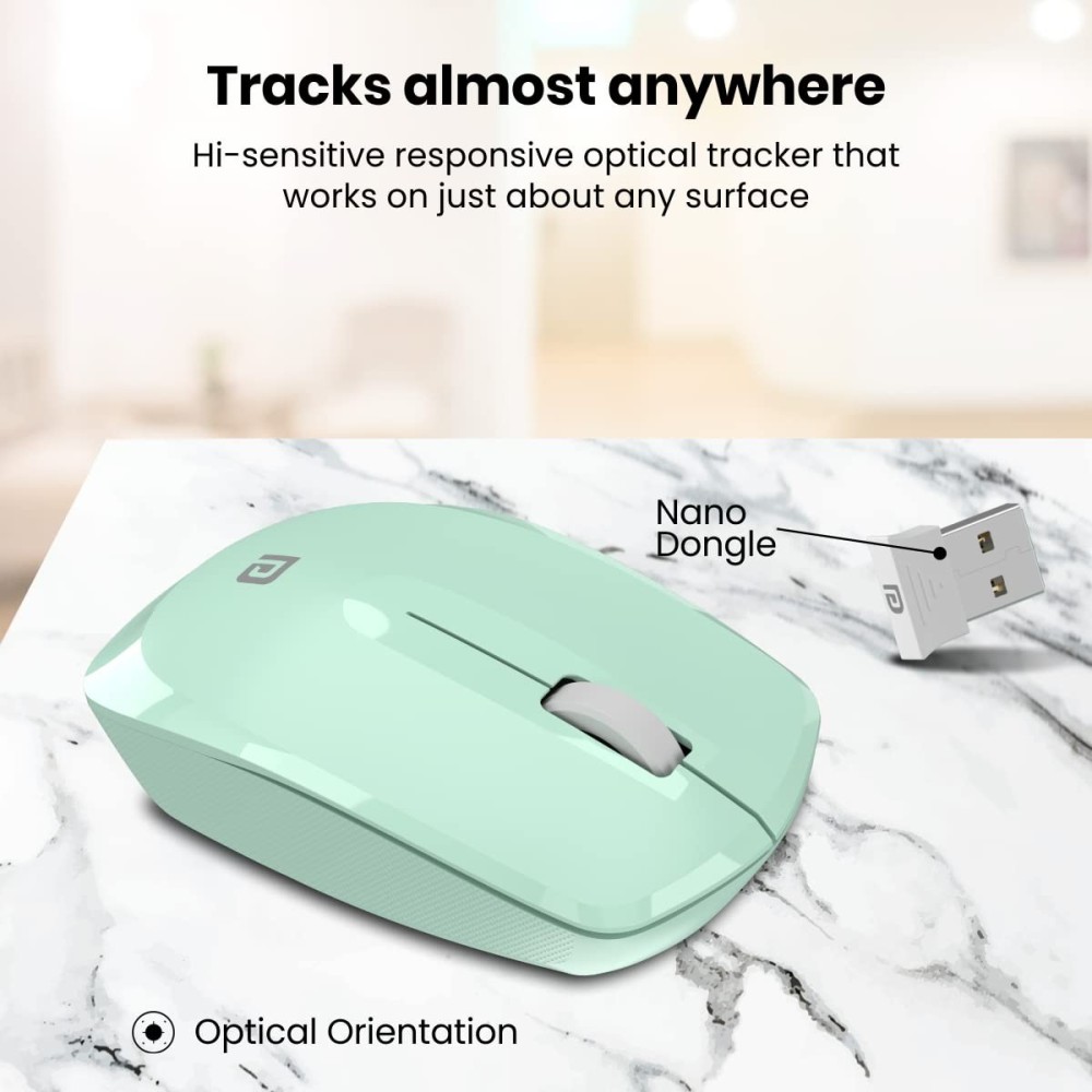 Portronics Toad 25 Wireless Mouse 2.4GHz with USB Nano Receiver, 1200 DPI Optical Sensor, Ambidextrous Design for PC, Laptop & MacBook – (Green)