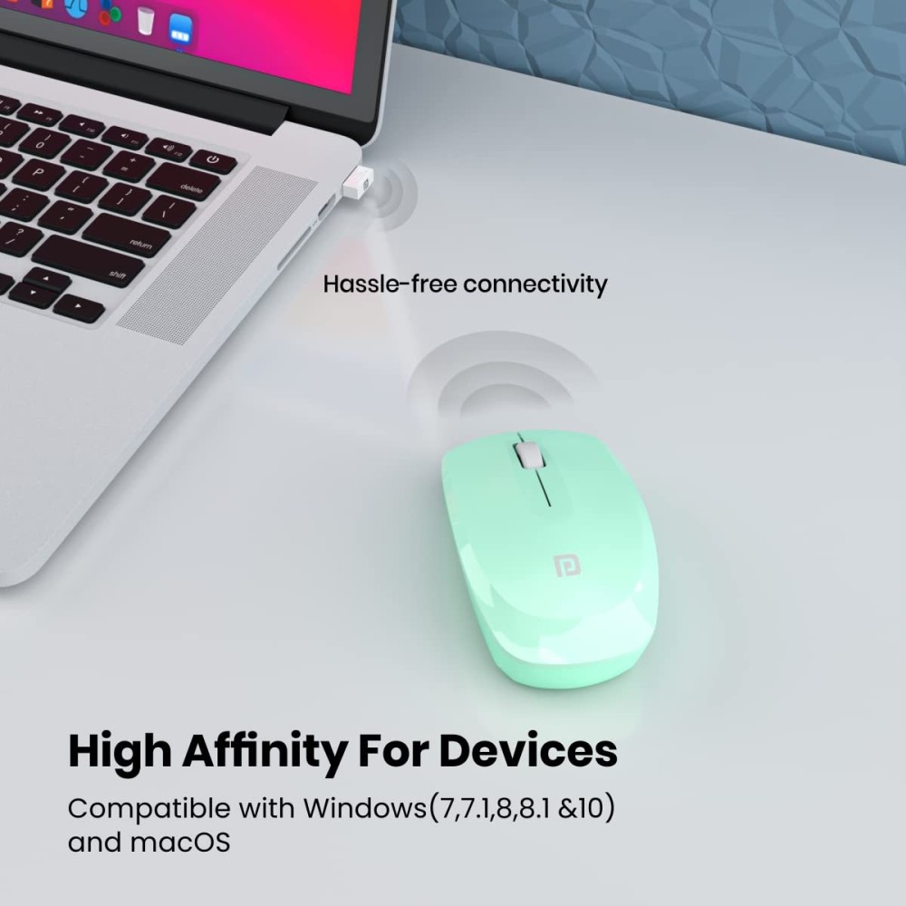 Portronics Toad 25 Wireless Mouse 2.4GHz with USB Nano Receiver, 1200 DPI Optical Sensor, Ambidextrous Design for PC, Laptop & MacBook – (Green)