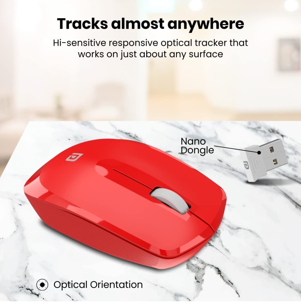 Portronics Toad 25 Wireless Mouse 2.4GHz with USB Nano Receiver, 1200 DPI Optical Sensor, Ambidextrous Design for PC, Laptop & MacBook – (Red)