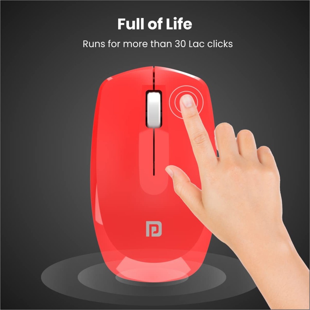 Portronics Toad 25 Wireless Mouse 2.4GHz with USB Nano Receiver, 1200 DPI Optical Sensor, Ambidextrous Design for PC, Laptop & MacBook – (Red)