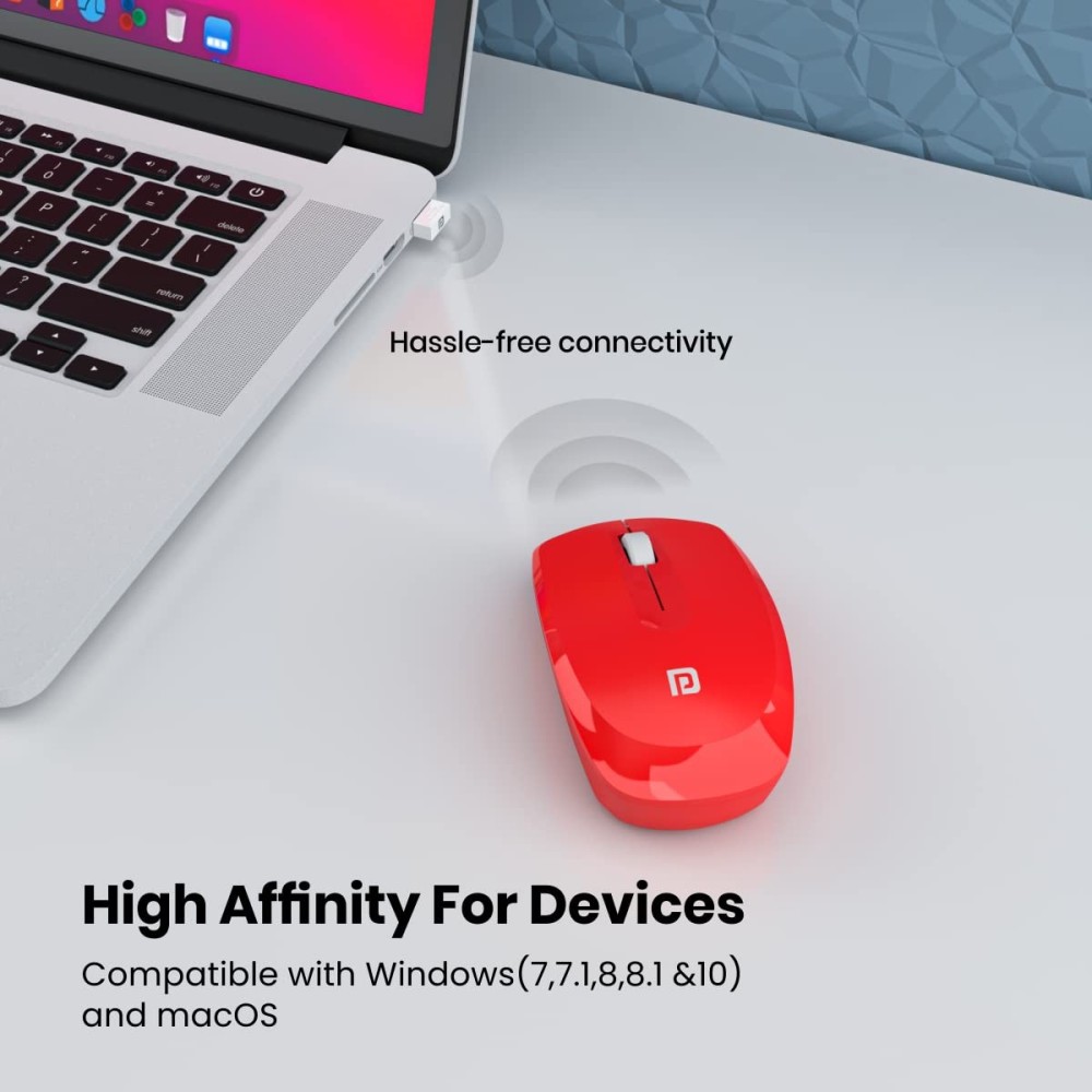Portronics Toad 25 Wireless Mouse 2.4GHz with USB Nano Receiver, 1200 DPI Optical Sensor, Ambidextrous Design for PC, Laptop & MacBook – (Red)