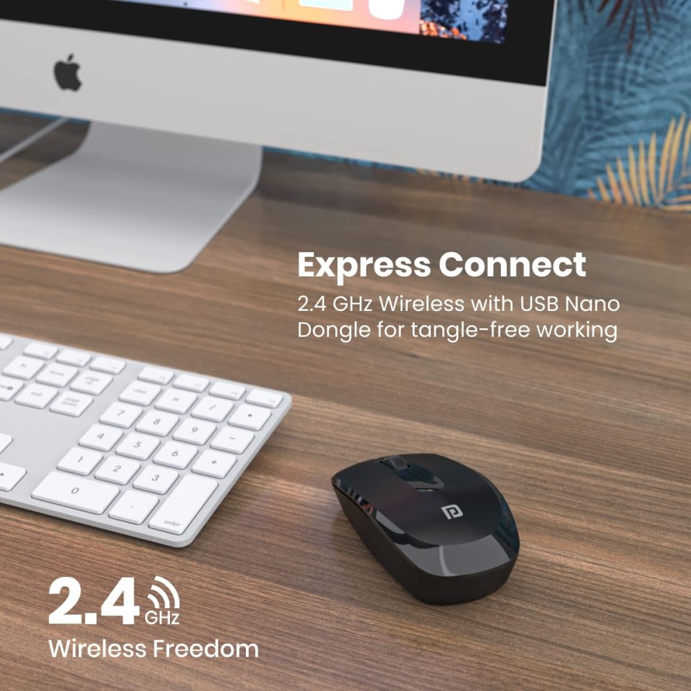 Portronics Toad 25 Wireless Mouse 2.4GHz with USB Nano Receiver, 1200 DPI Optical Sensor, Ambidextrous Design for PC, Laptop & MacBook – (Black)