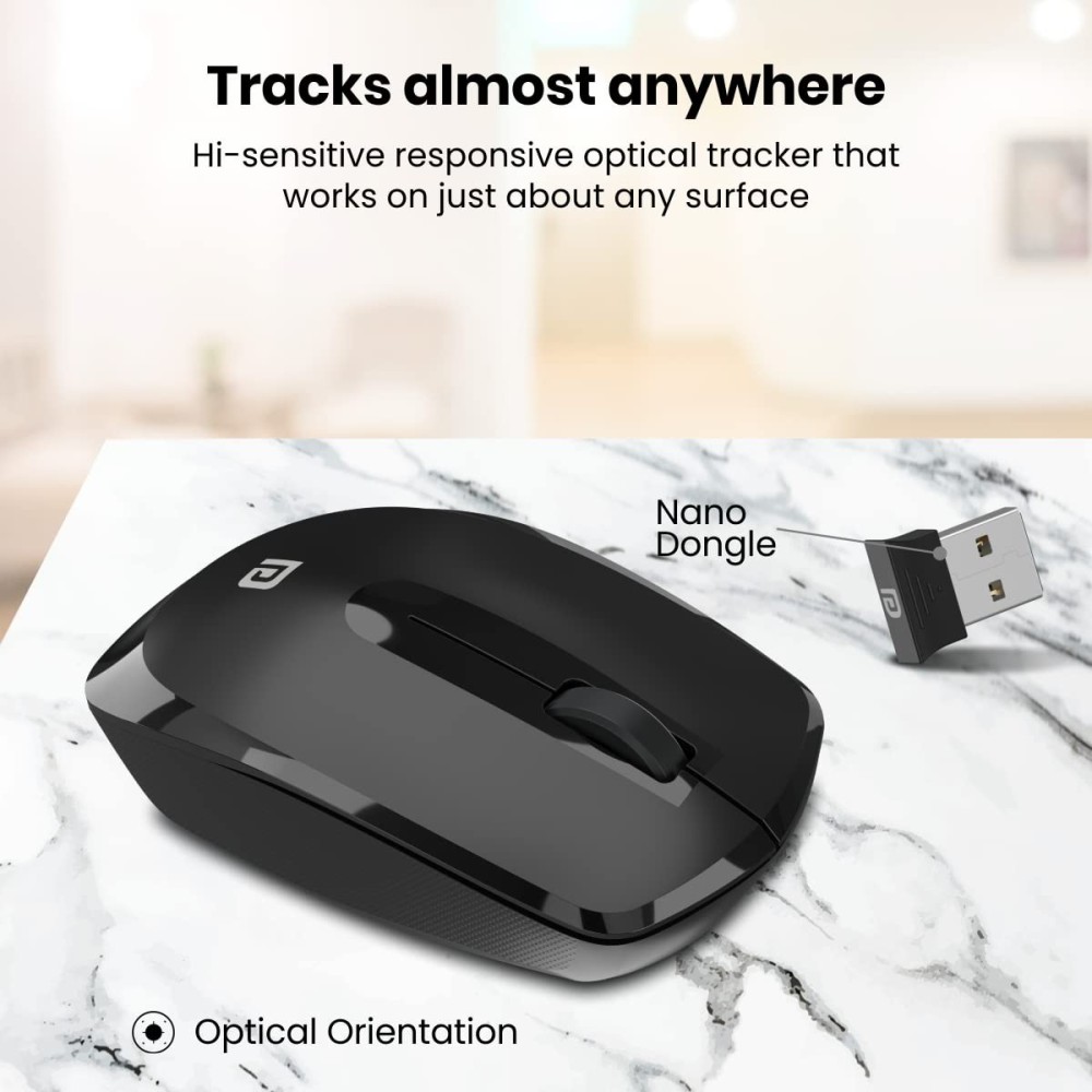 Portronics Toad 25 Wireless Mouse 2.4GHz with USB Nano Receiver, 1200 DPI Optical Sensor, Ambidextrous Design for PC, Laptop & MacBook – (Black)